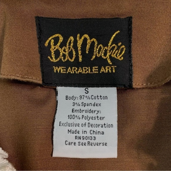 Bob Mackie Embroidered Pleated Cotton Jacket Wearable Art Brown White Size Small - Picture 5 of 6